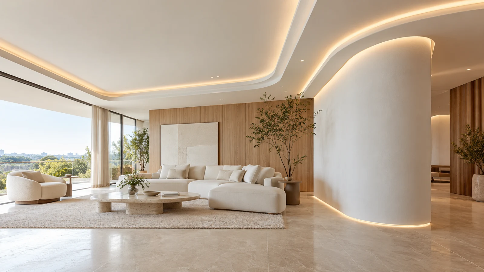 Referência ilustrativa de arquitetura com forro de gesso e iluminação indireta